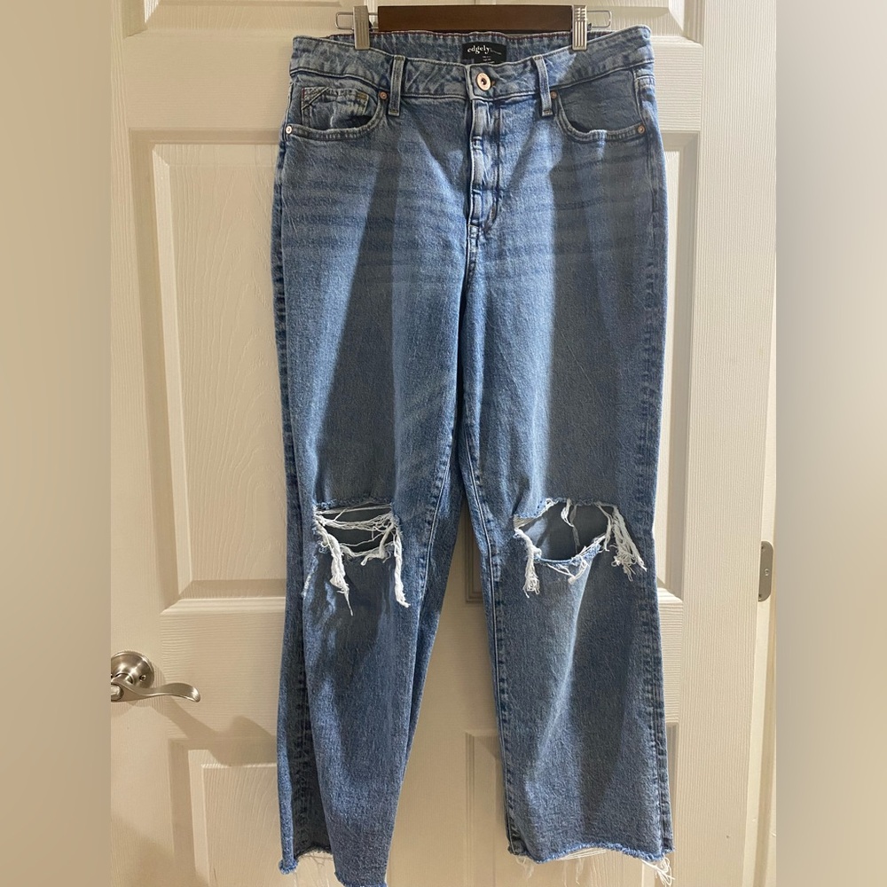 Edgely by Maurice’s Distressed Straight-Leg Jeans in Light Blue